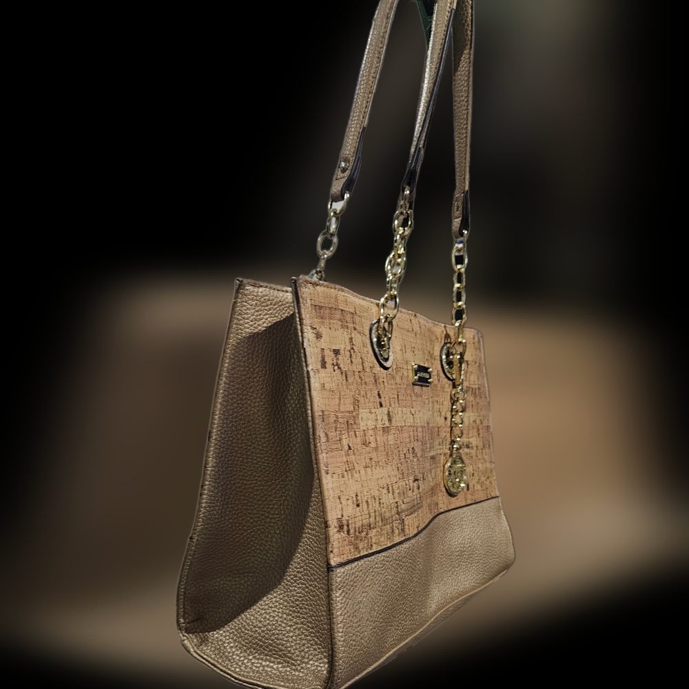 Anne Klein Cork Brown Tote with Structured Design and Chain Straps